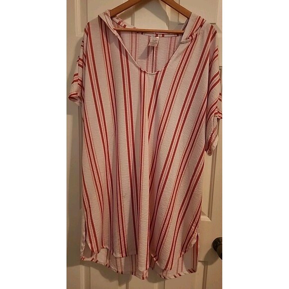 Time and Tru Swimsuit Cover 2x White Red Pink Stripes Hoodie Beachy Pool - Picture 4 of 5